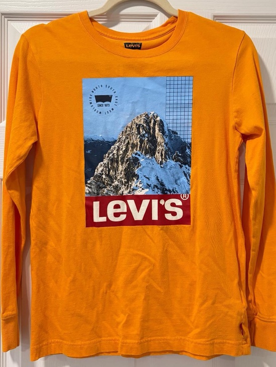 Levi's Other - Levi's Orange Long Sleeve Tee with Blue Mountain Graphic and Red Logo